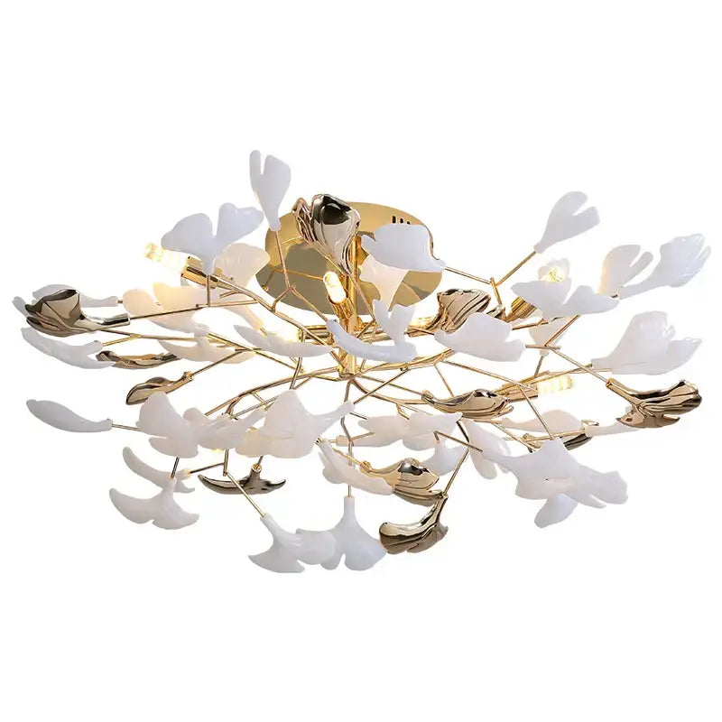 Decorbites ginkgo leaf gold floral ceiling light – bedroom art decor