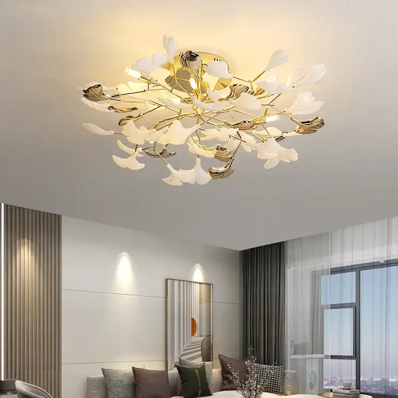 Decorbites ginkgo leaf gold floral ceiling light – bedroom art decor