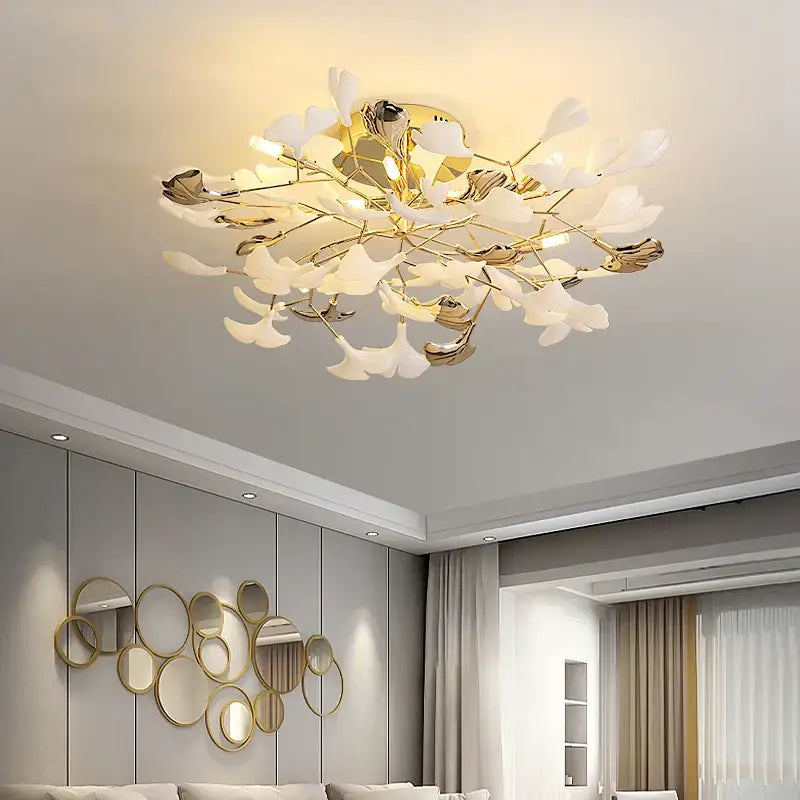 Post-modern gold and white ginkgo leaf ceiling light bedroom decor