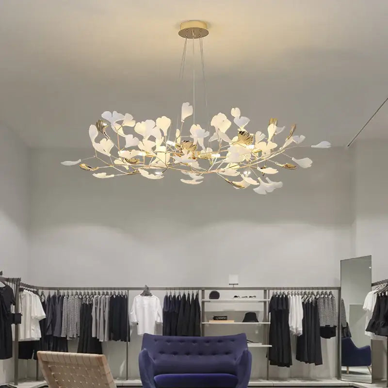 Modern gold ginkgo leaf chandelier for dining room