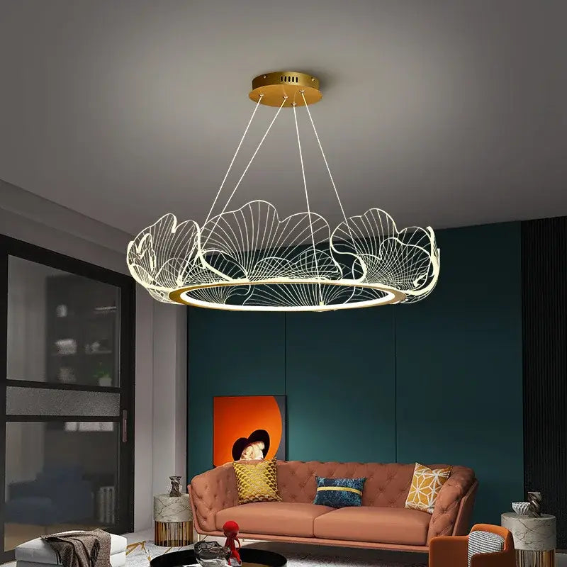 Modern gold ginkgo leaf chandelier dining room pendant light