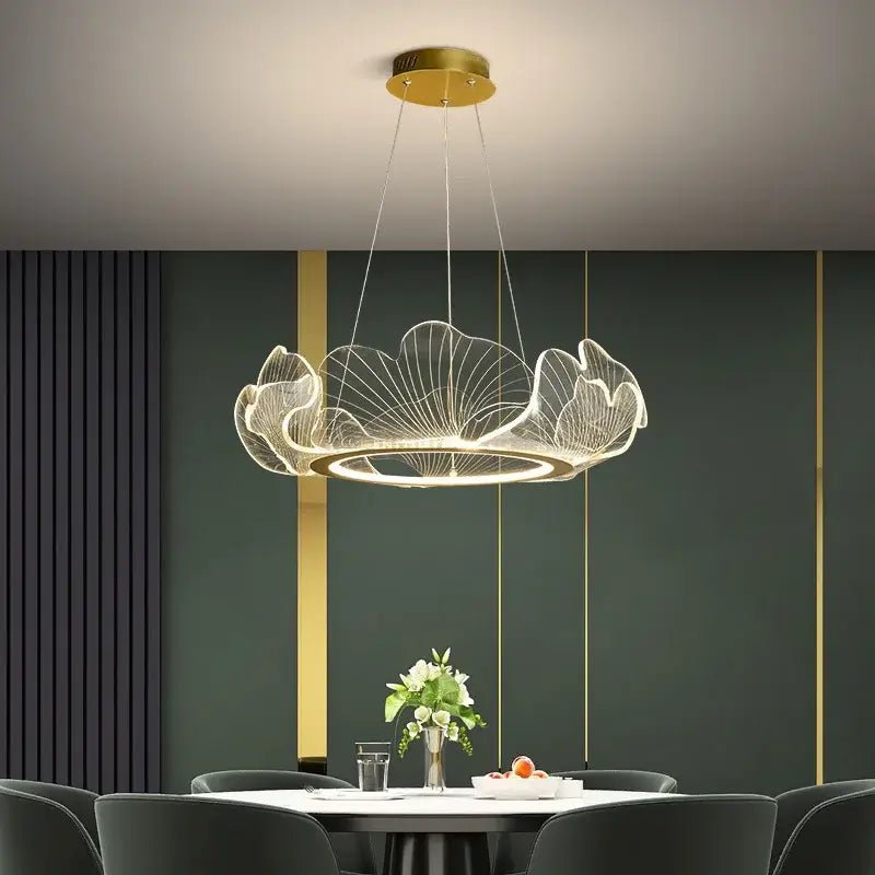 Modern gold ginkgo leaf chandelier dining room pendant light