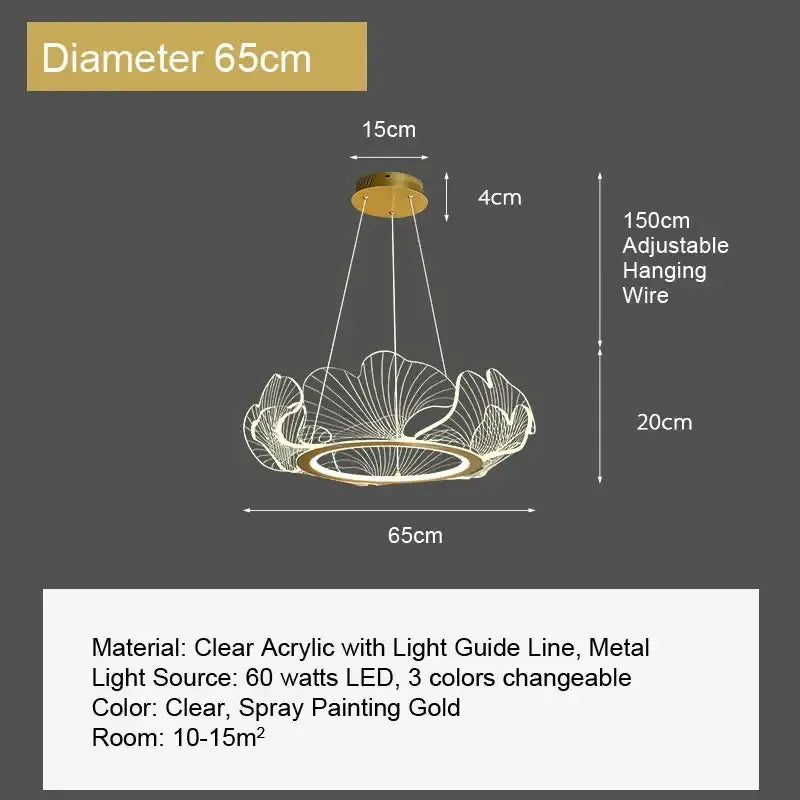 Modern gold ginkgo leaf chandelier dining room pendant light