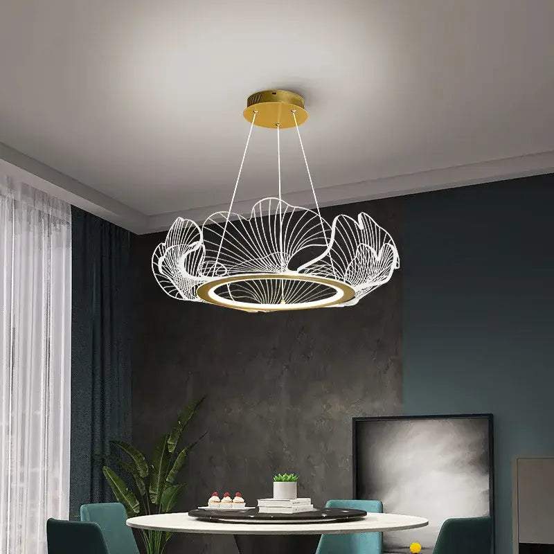 Modern gold ginkgo leaf chandelier dining room pendant light