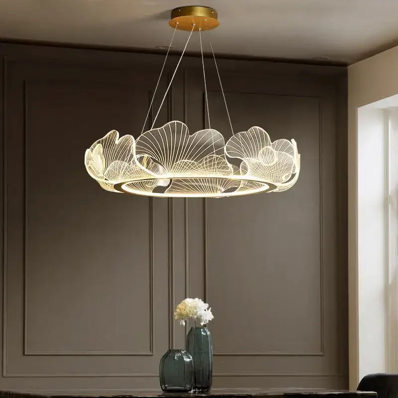 Modern gold ginkgo leaf chandelier dining room pendant light