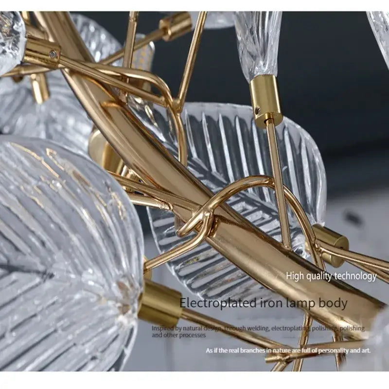 Modern gold & silver ginkgo leaf crystal chandelier dining room light