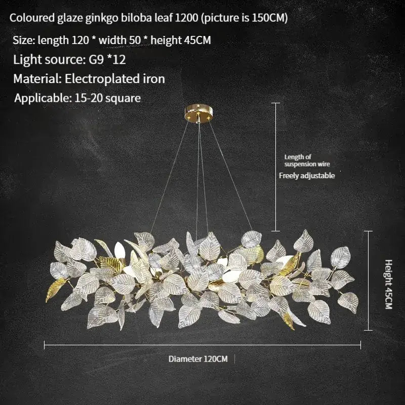 Modern gold & silver ginkgo leaf crystal chandelier dining room light