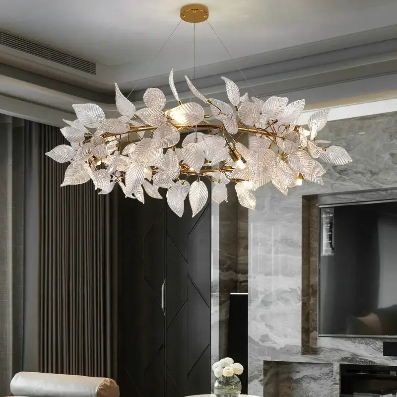 Modern gold & silver ginkgo leaf crystal chandelier dining room light