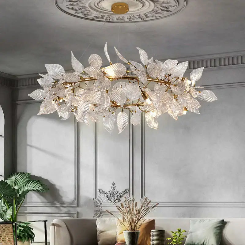 Modern gold & silver ginkgo leaf crystal chandelier dining room light