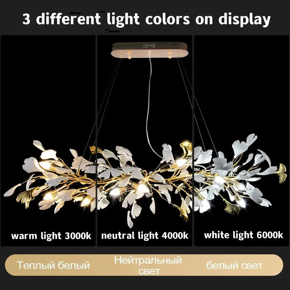 Modern white & gold ginkgo leaf crystal chandelier dining room light