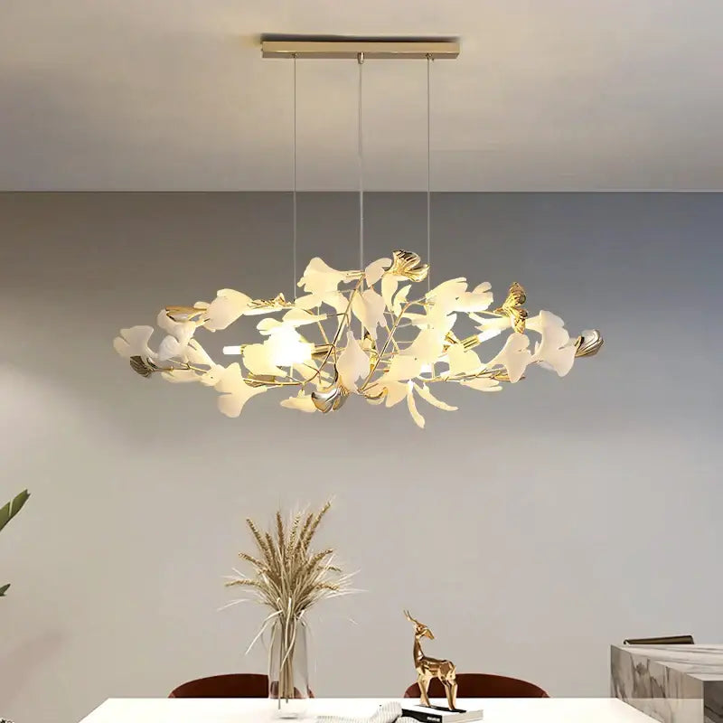 Modern gold ginkgo leaf decor chandelier living room art light