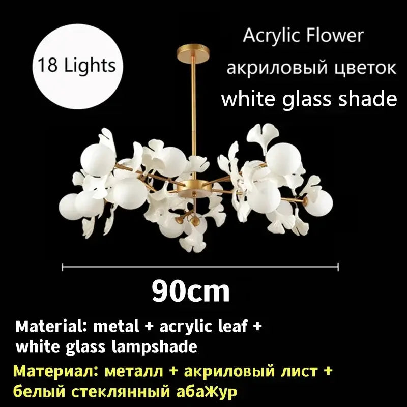 White ceramic flower ginkgo leaf led ceiling chandelier dining room