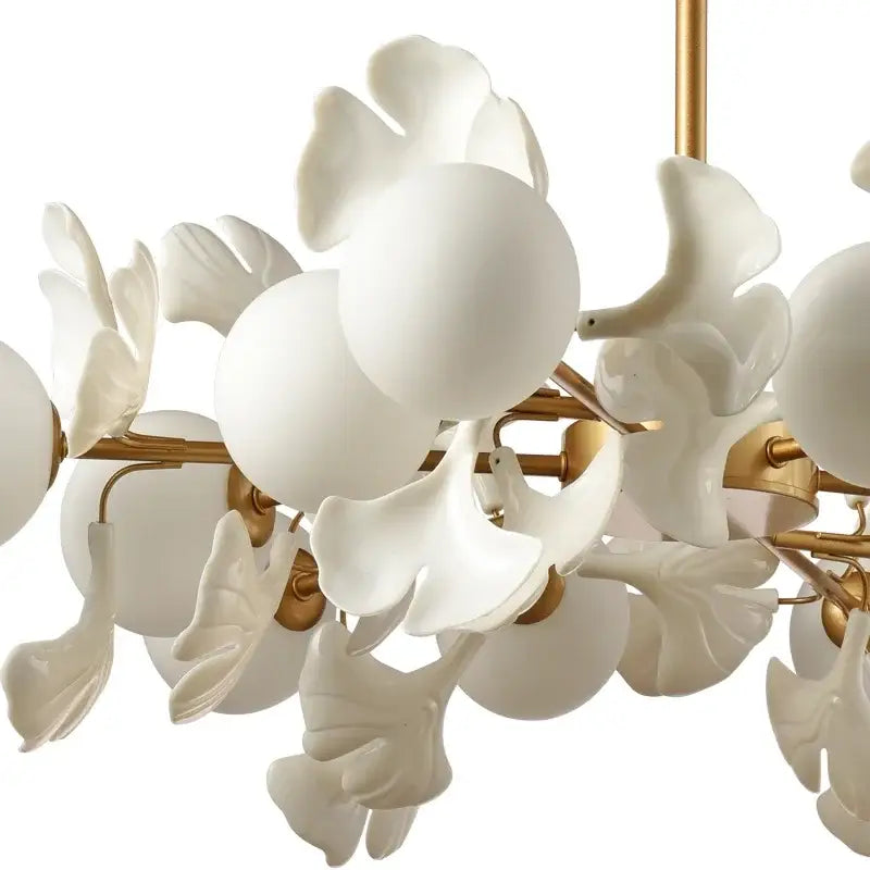 White ceramic flower ginkgo leaf led ceiling chandelier dining room