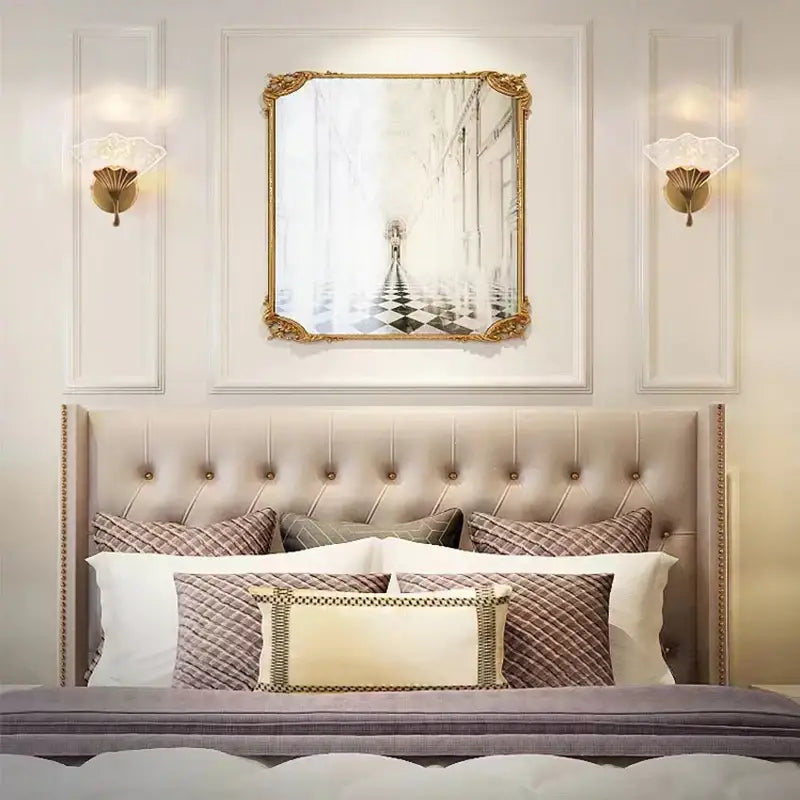 Modern gold ginkgo leaf wall lights bedroom starry glass sconce