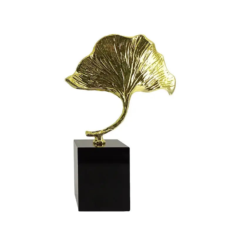 Modern gold ginkgo leaf metal sculpture living room decor accent