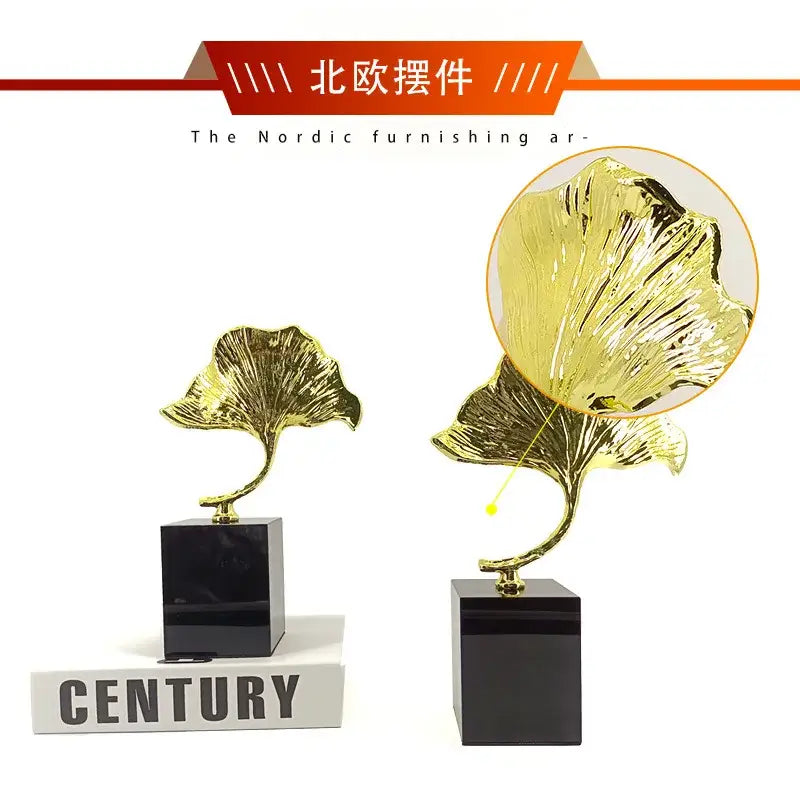 Modern gold ginkgo leaf metal sculpture living room decor accent