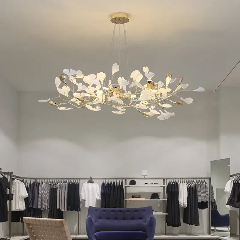 Modern white & gold ginkgo leaf pendant chandelier for living room