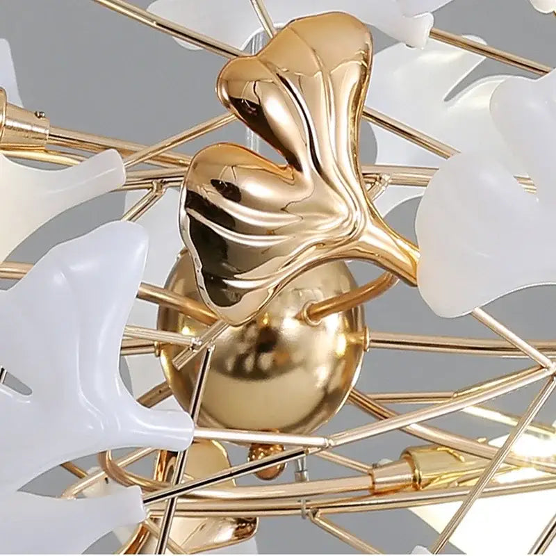 Modern white & gold ginkgo leaf pendant chandelier for living room