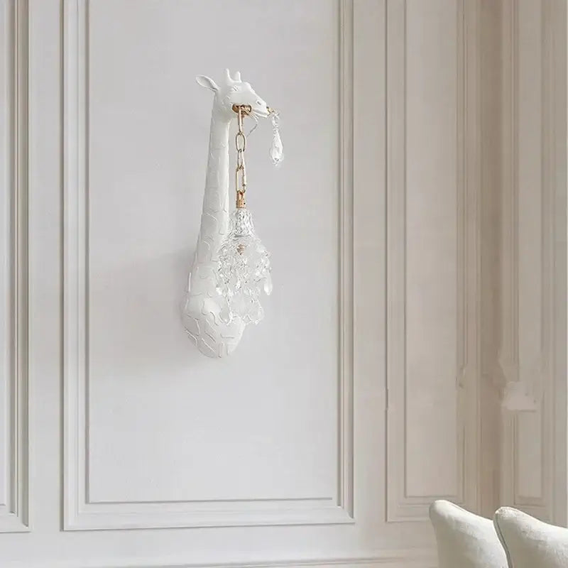 White ceramic giraffe love wall lamp bedroom crystal sconce