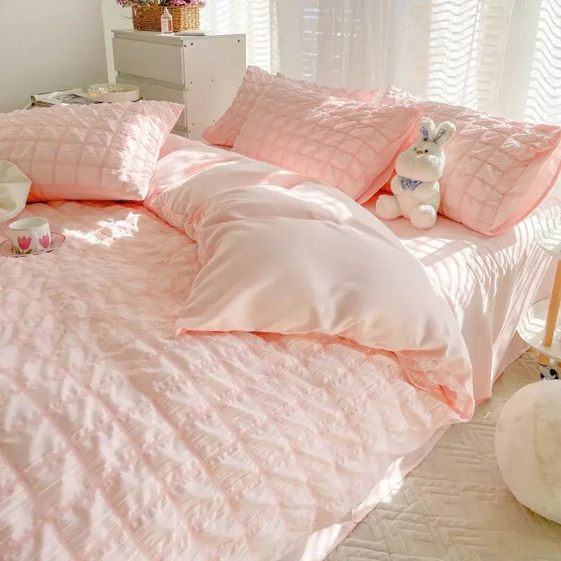 Cream quilted girls bubble gauze bedding set for bedroom sleep