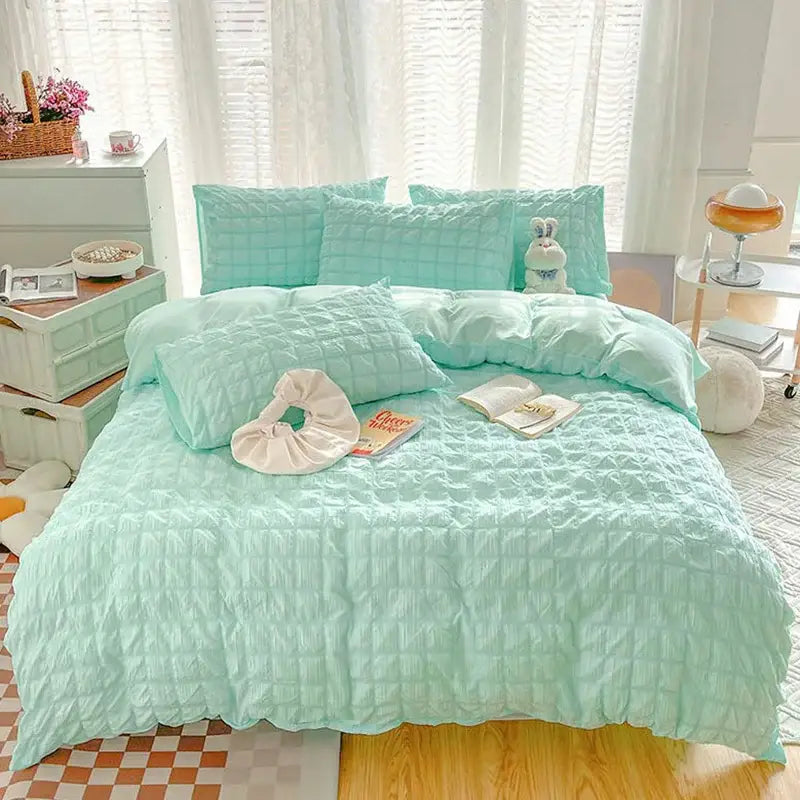 Cream quilted girls bubble gauze bedding set for bedroom sleep