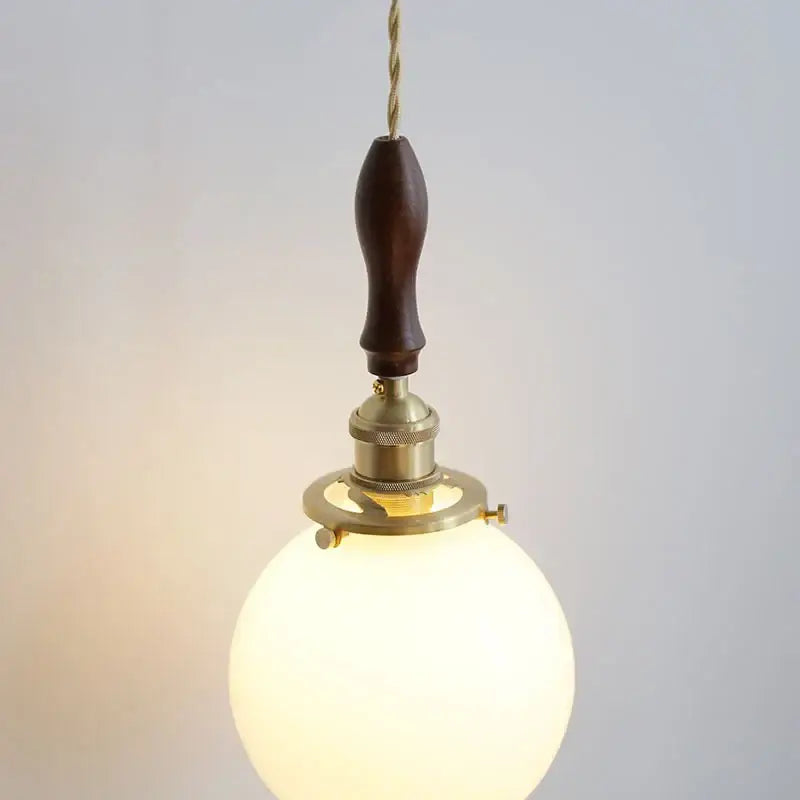 Modern walnut & copper led pendant lamp dining room glass sphere