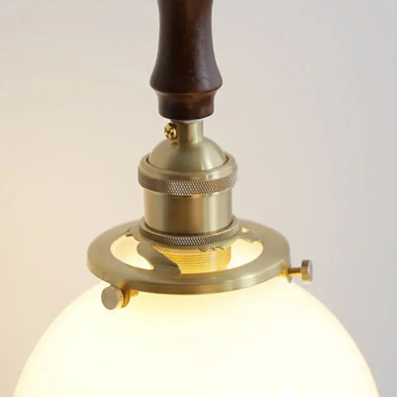 Modern walnut & copper led pendant lamp dining room glass sphere