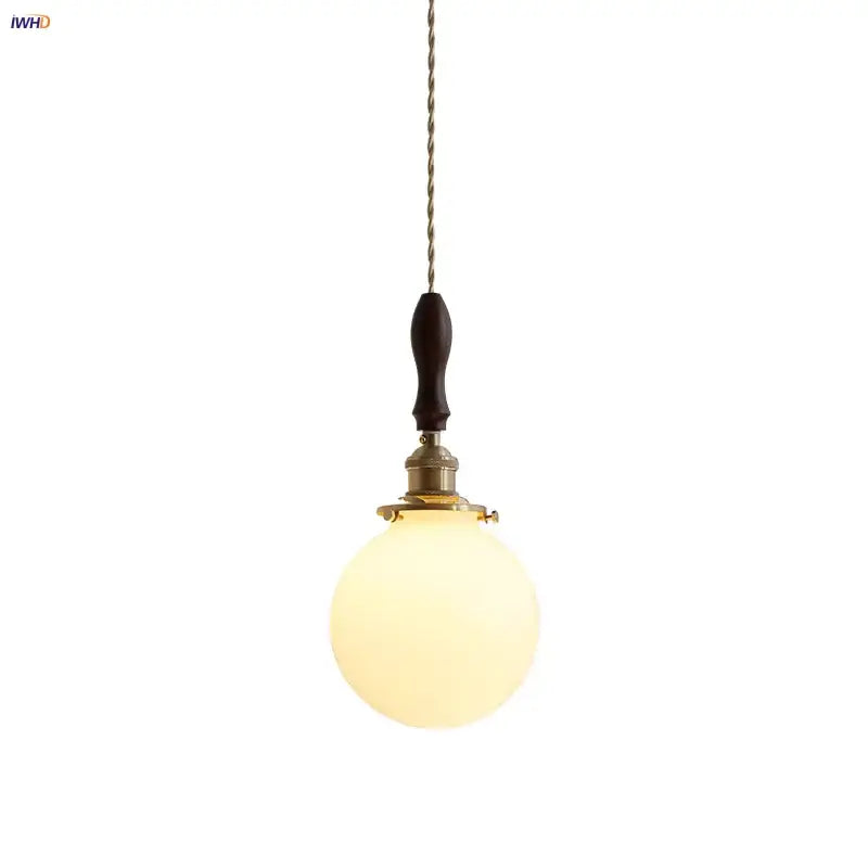 Modern walnut & copper led pendant lamp dining room glass sphere