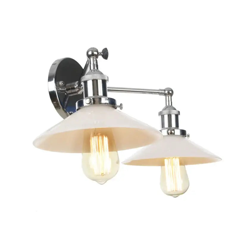 Industrial chrome glass 2-light wall sconce with pull chain for bedroom