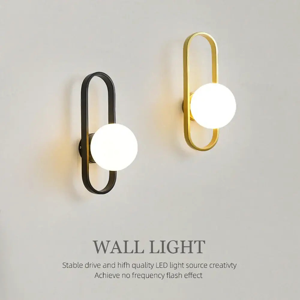 Modern minimalist black & gold glass aisle wall lamp bedroom sconce