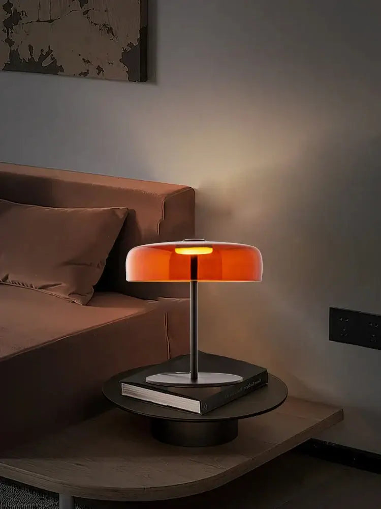 Sleek amber green led table lamp for bedroom decor
