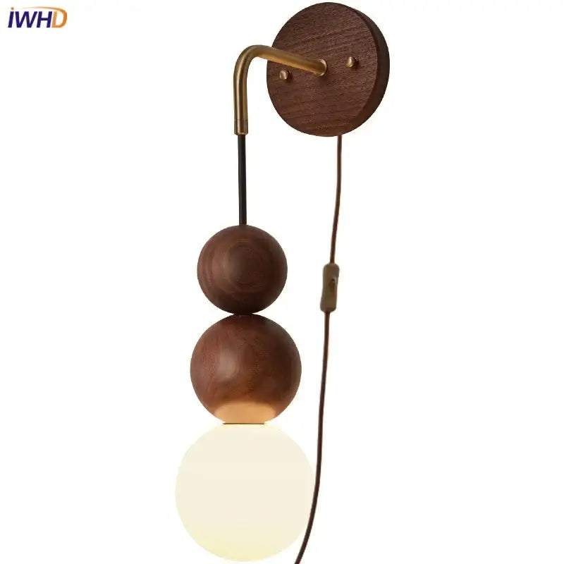 Modern wood and glass adjustable wall light for bedroom