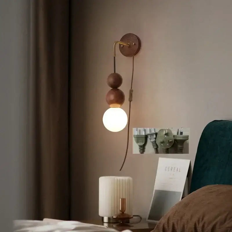 Modern wood and glass adjustable wall light for bedroom