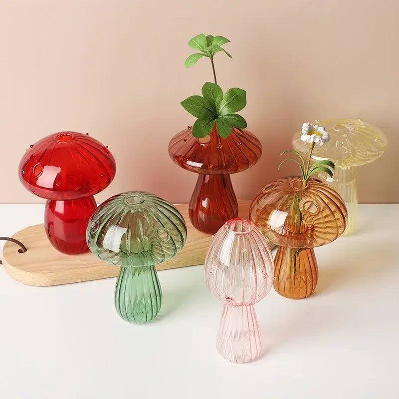 Mushroom ribbed glass aromatherapy vase living room decor