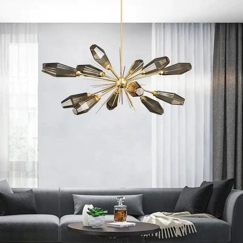 Modern gold starburst glass art chandelier living room light