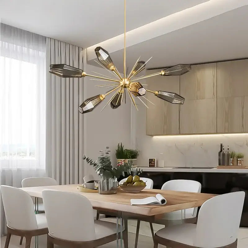 Modern gold starburst glass art chandelier living room light