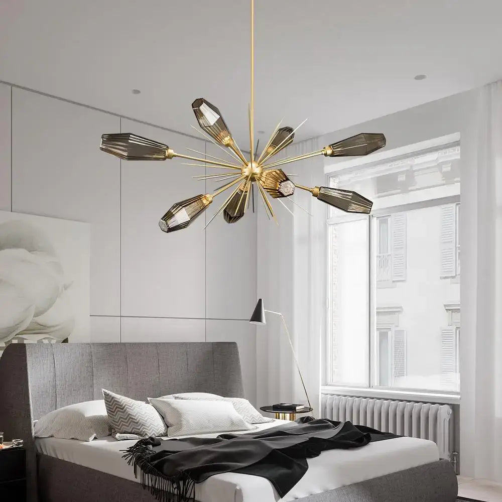 Modern gold starburst glass art chandelier living room light