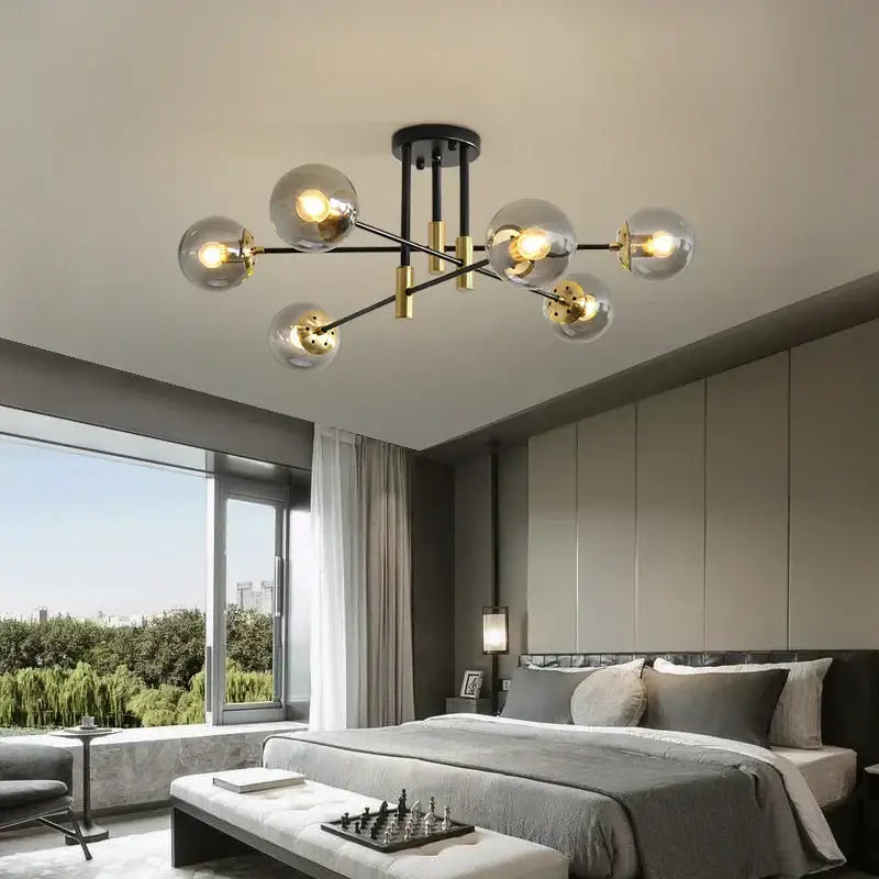 Modern glass ball black chandelier dining room gold accents