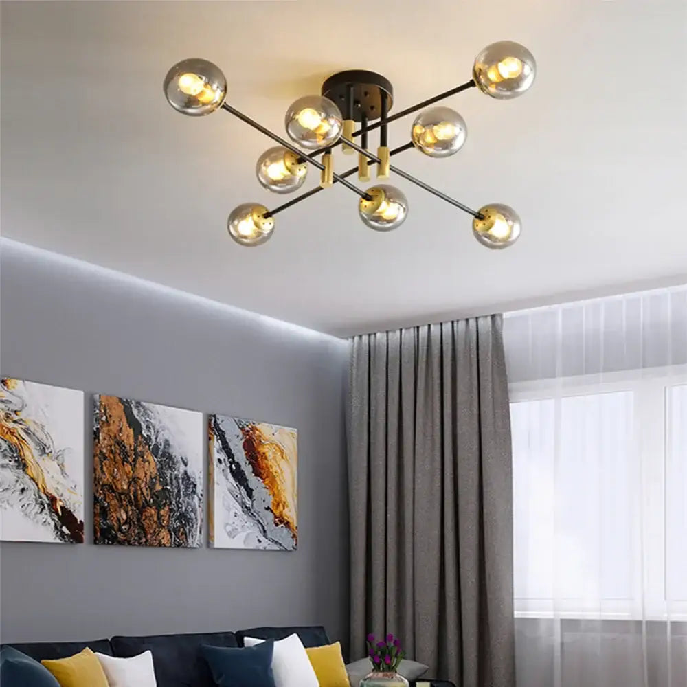 Modern glass ball black chandelier dining room gold accents
