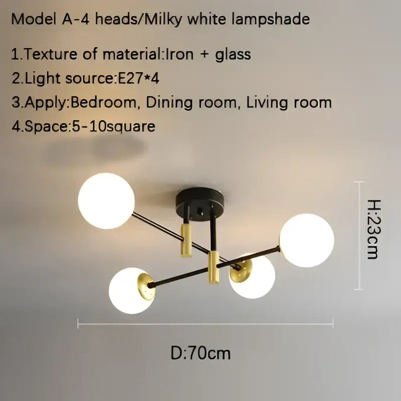 Modern glass ball black chandelier dining room gold accents