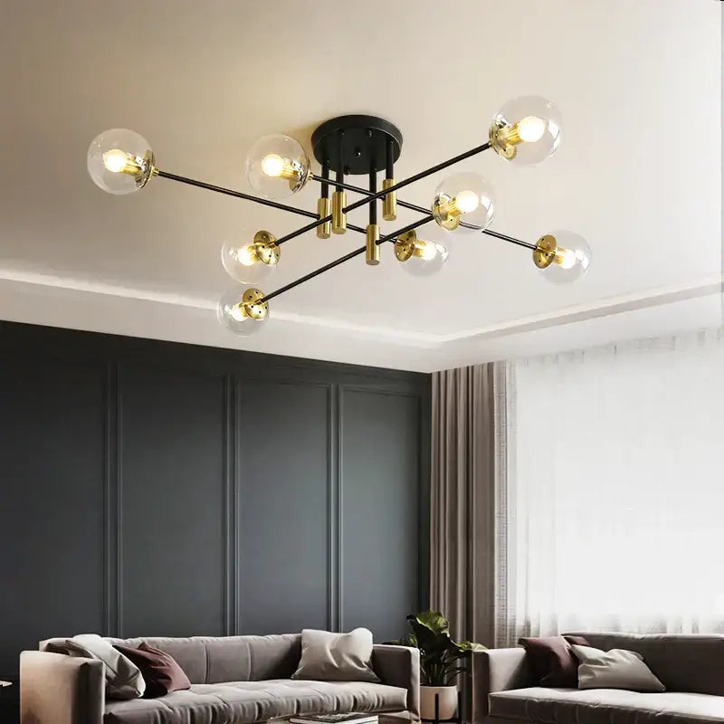Modern glass ball black chandelier dining room gold accents