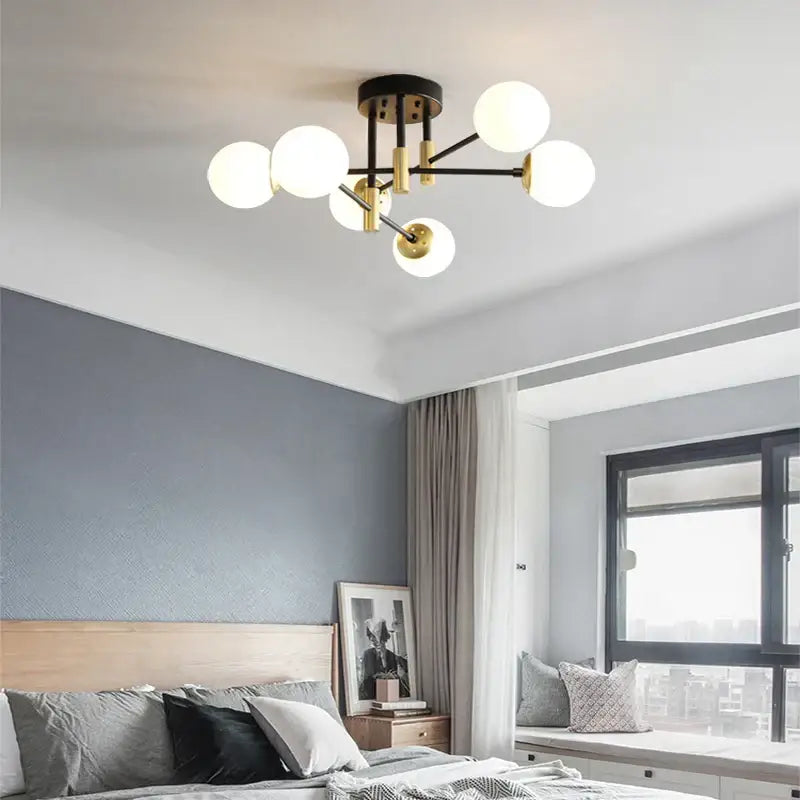 Modern glass ball black chandelier dining room gold accents