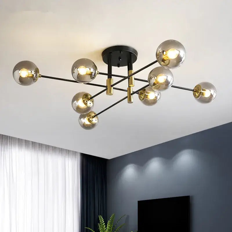 Modern glass ball black chandelier dining room gold accents