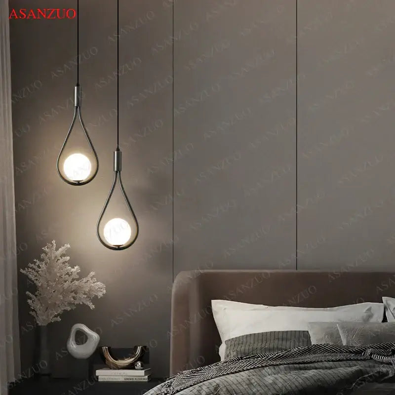 Elegant teardrop glass ball brass pendant light bedroom decor