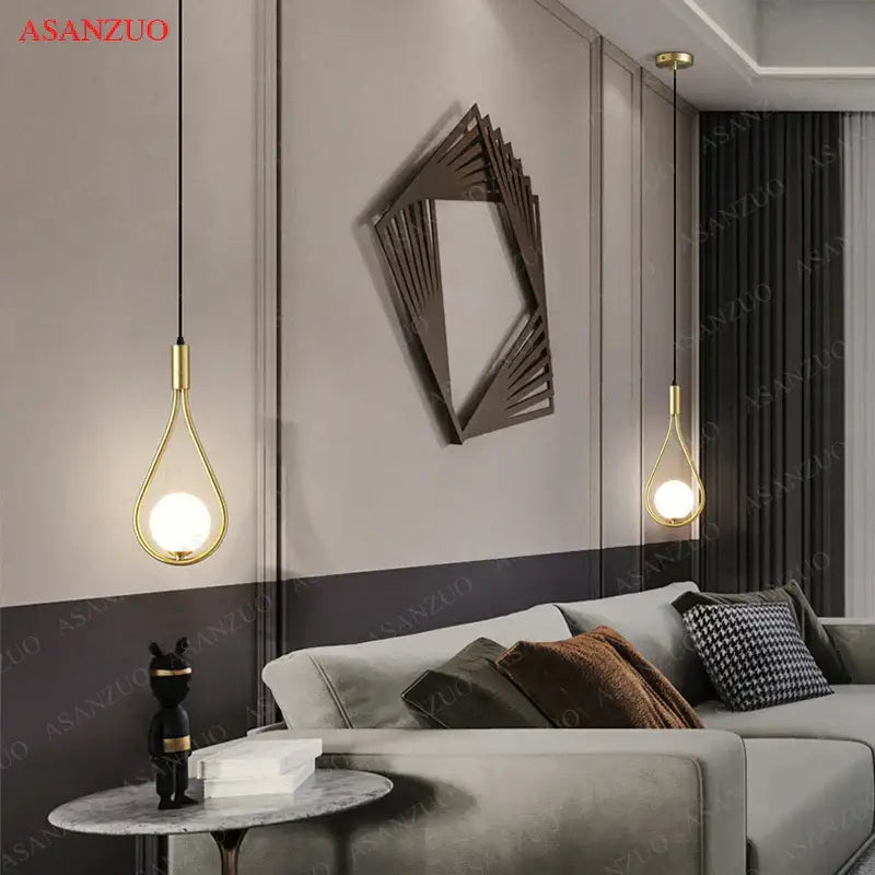 Elegant teardrop glass ball brass pendant light bedroom decor