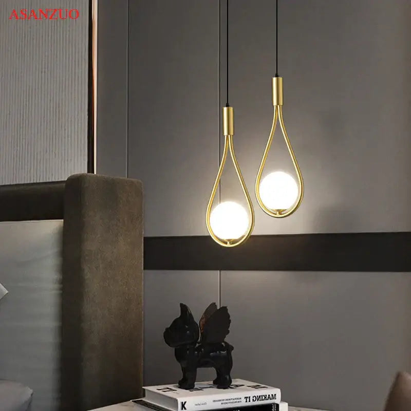 Elegant teardrop glass ball brass pendant light bedroom decor