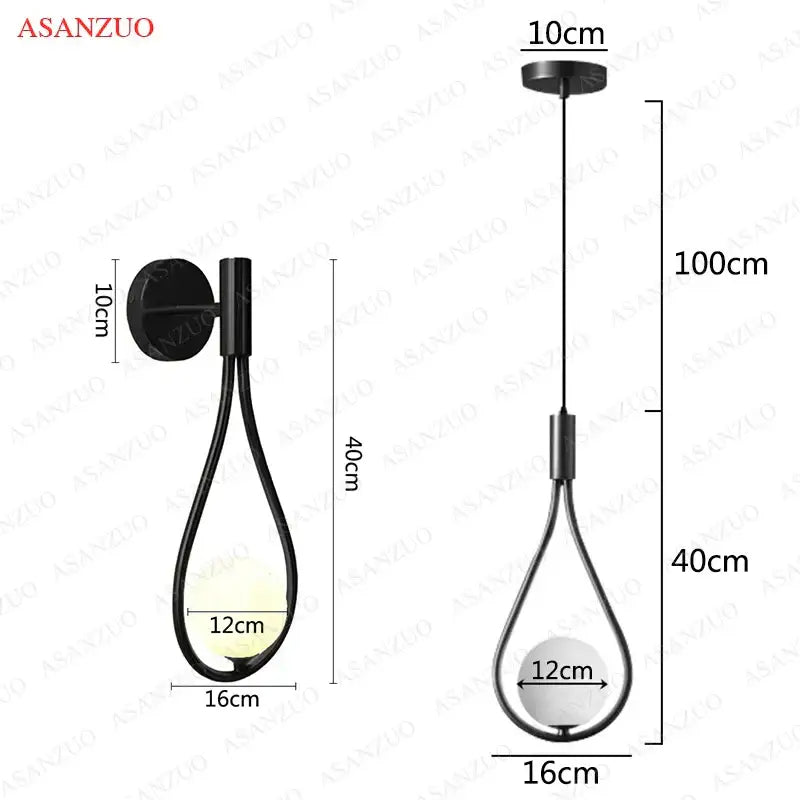 Elegant teardrop glass ball brass pendant light bedroom decor