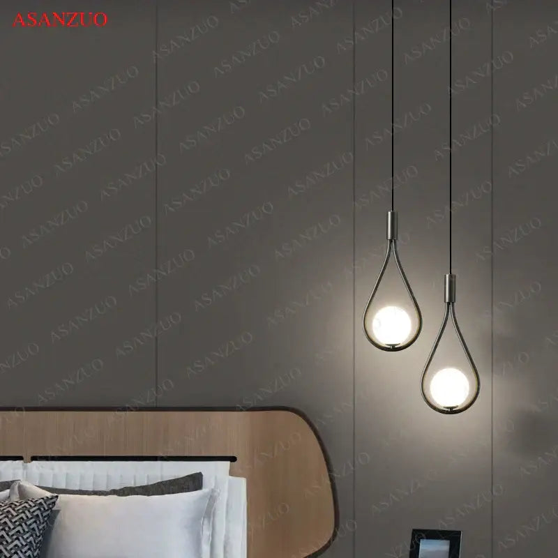Elegant teardrop glass ball brass pendant light bedroom decor
