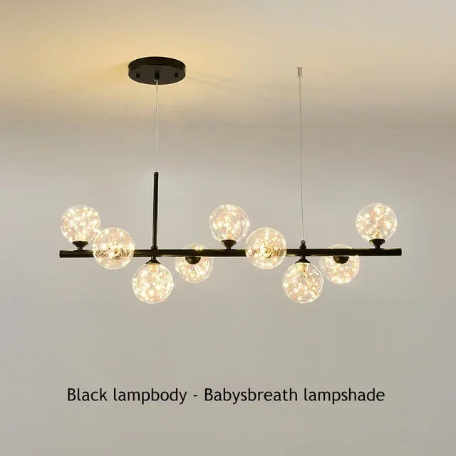 Modern black and amber glass ball ceiling chandelier dining room