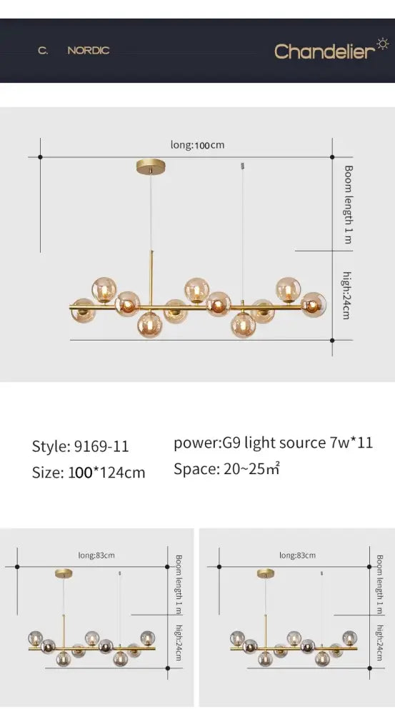 Modern gold glass ball ceiling chandelier dining room pendant light